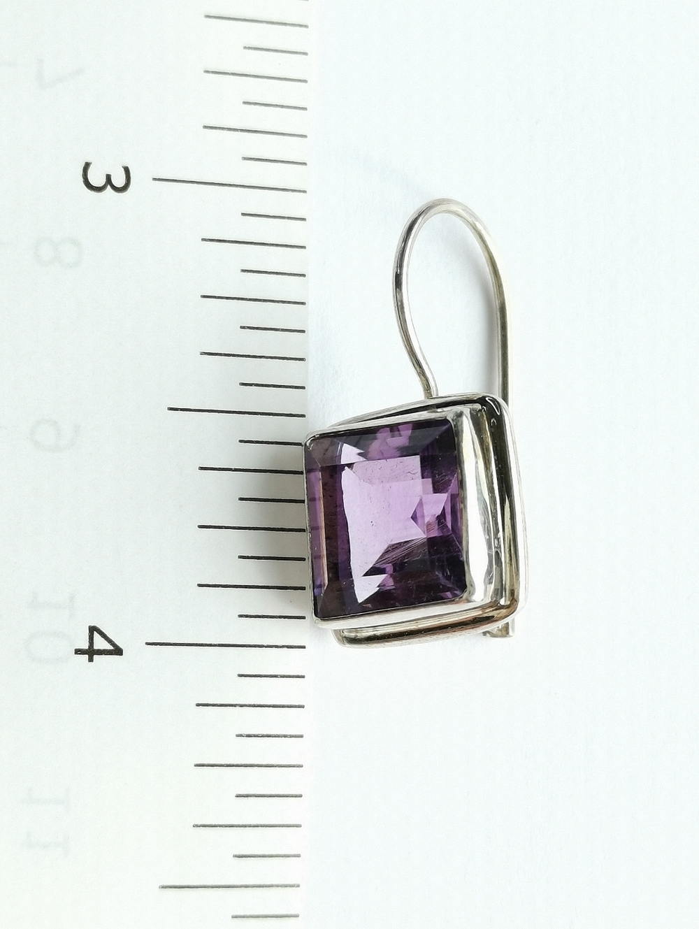 Modernist square cut Amethyst sterling silver drop earrings 🆕 - Picture 4 of 6